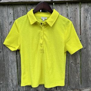 LOVE, FIRE Neon Yellow Terry Cloth Polo Shirt,Sulphur Spring-Size S NWT